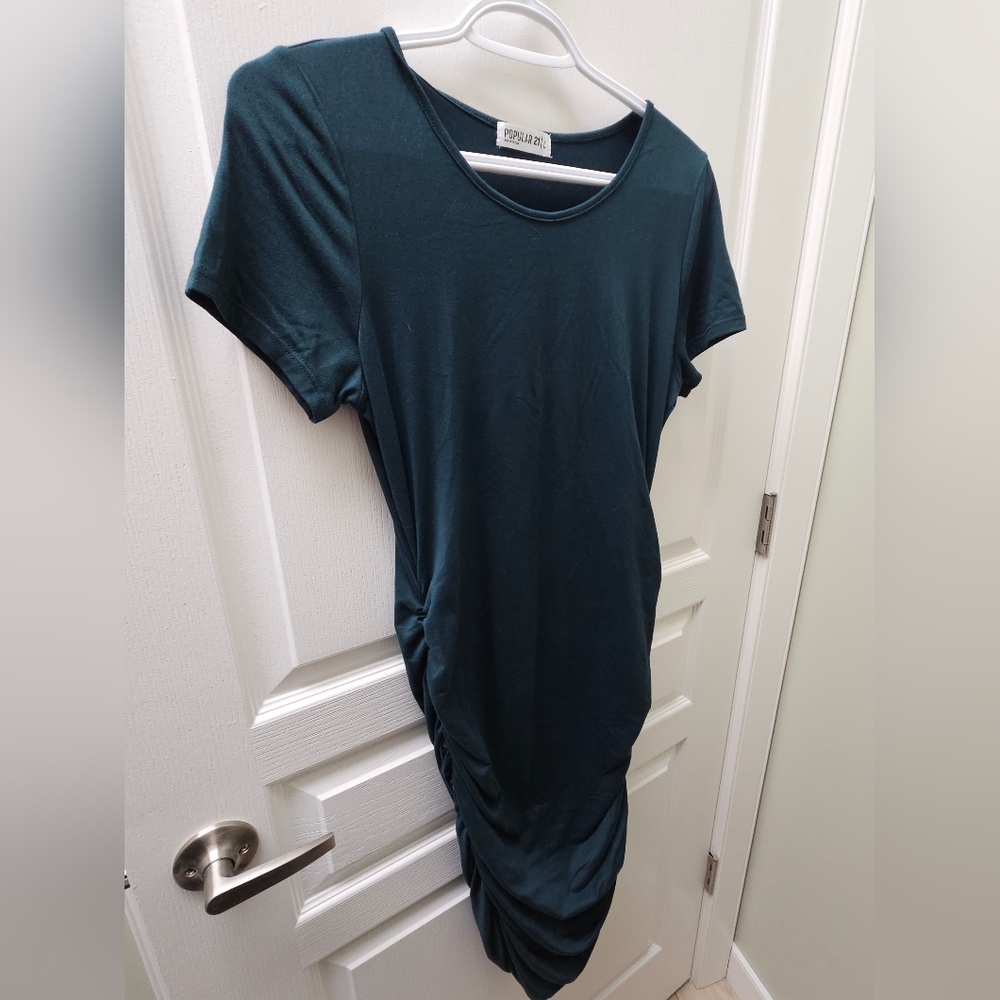 Forest Green Fitted Ruched Maternity Dress